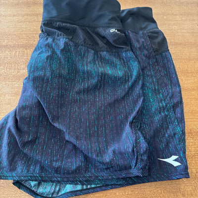 Diadora - Women's Patterned Running Shorts - MSRP $80: Black/Purple/Teal-women-LG