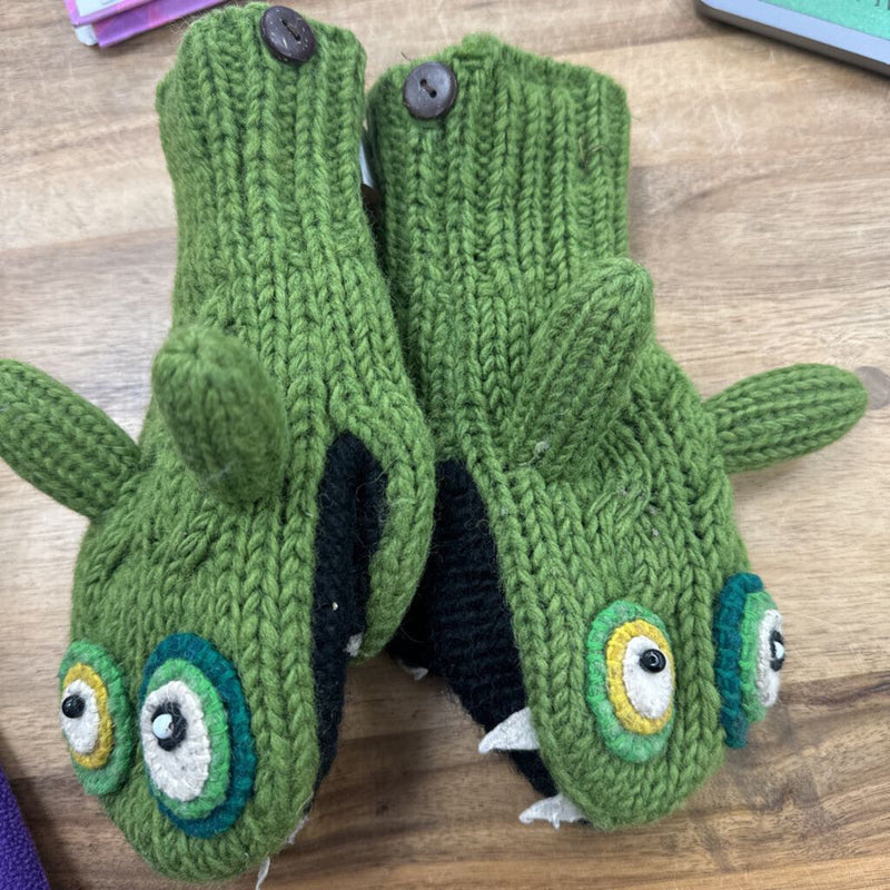 Knitwits - Kids Wool Monster Mitts - MSRP $40: Green -children-MD/LG