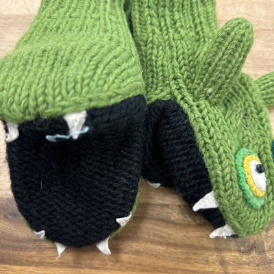 Knitwits - Kids Wool Monster Mitts - MSRP $40: Green -children-MD/LG