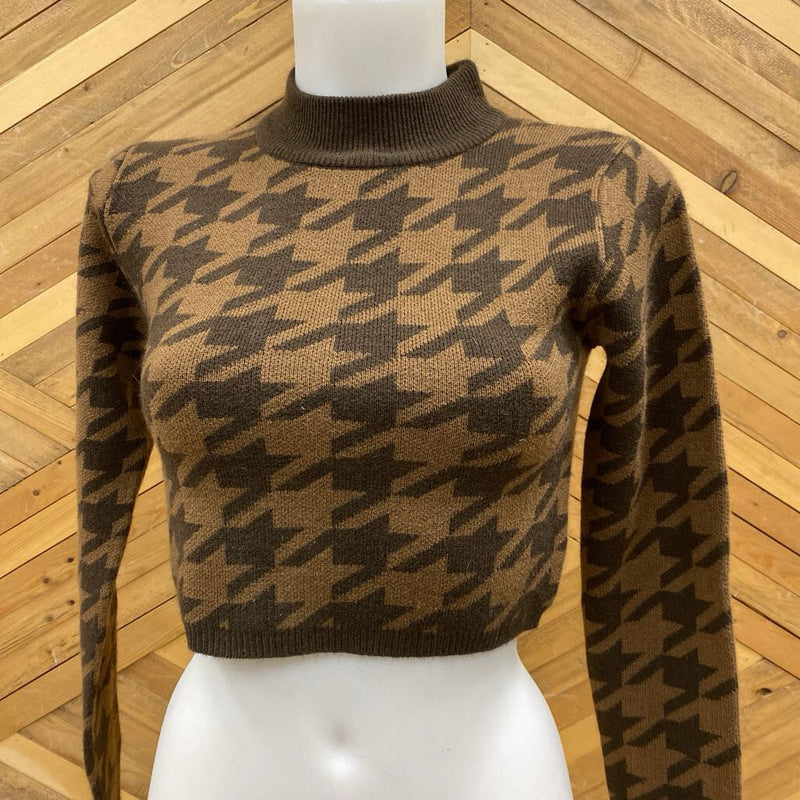 A.C.W. Houndstooth Pattern Sweater: Brown-women-XS