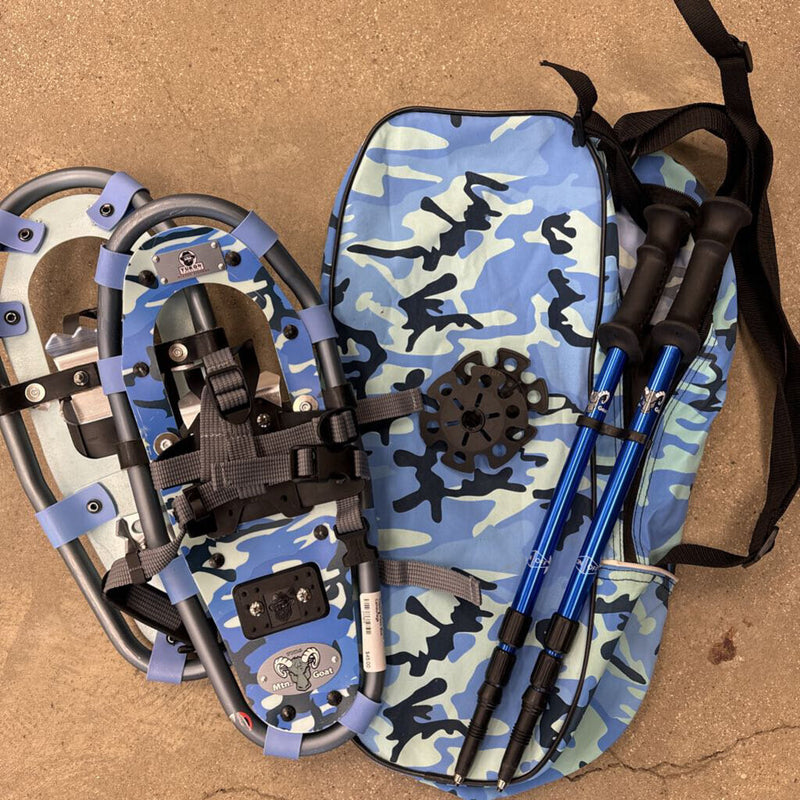 Mtn Goat Snowshoes with Trekking Poles: Blue Camouflage-unisex-