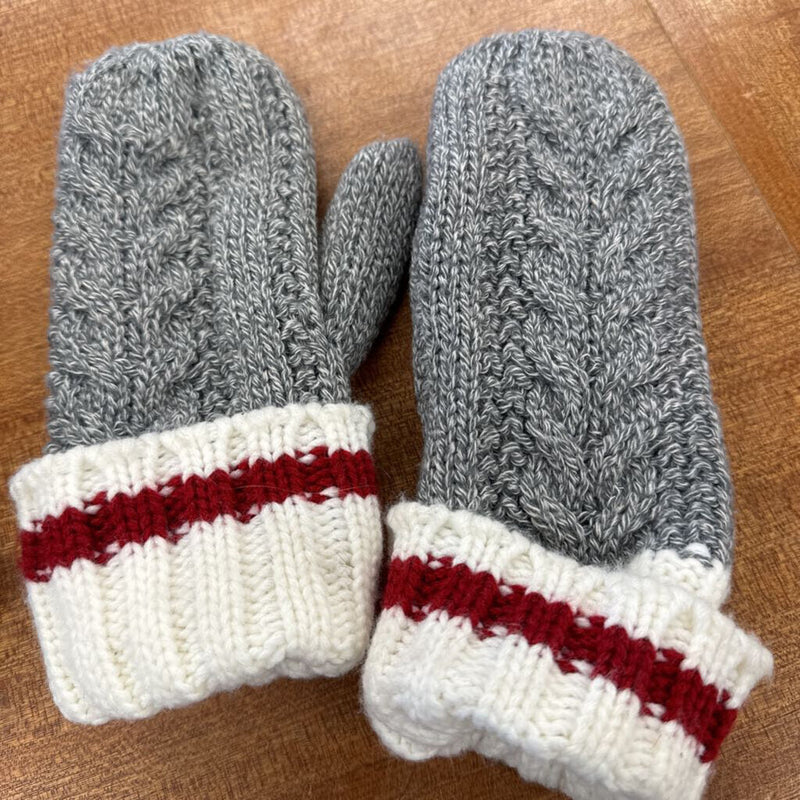 cozy knit mitten : Grey, Red, White-unisex-