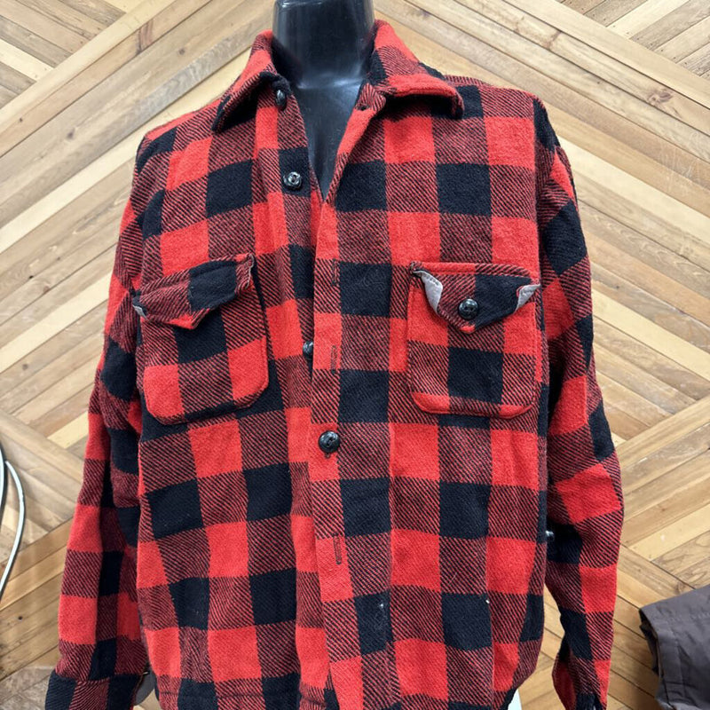 Stagway - Plaid Wool Shirt: Red/Black-unisex-