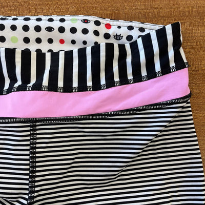 Lululemon - Women's Striped Cropped Leggings: Black/White/Pink-women-6