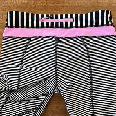 Lululemon - Women's Striped Cropped Leggings: Black/White/Pink-women-6