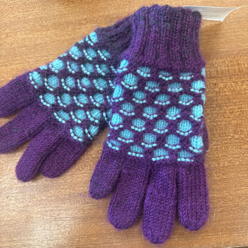 Purple and Blue Knitted Gloves: Puple/Blue-children-