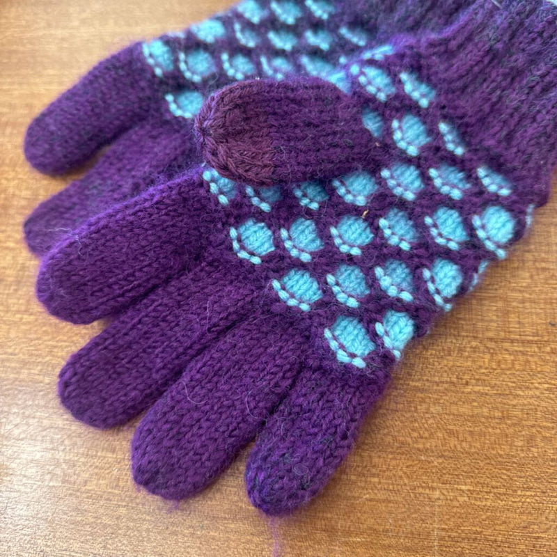 Purple and Blue Knitted Gloves: Puple/Blue-children-