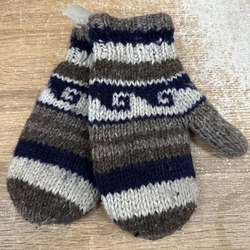 Cozy Knit Mittens with Stripes: Brown, Navy, White-unisex-