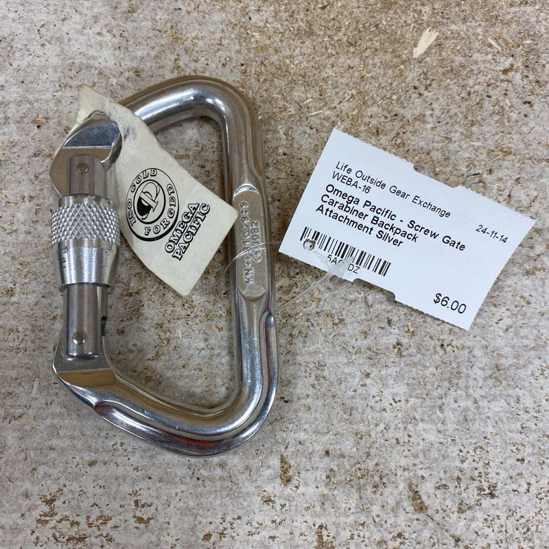 Omega Pacific - Screw Gate Carabiner Backpack Attachment: Silver--