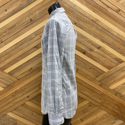 Men's Flannel Shirt: Grey/White/Blue-men-SM Tall