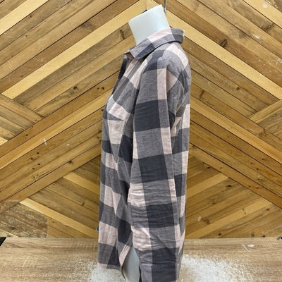 O'Neill - Women's 1/4 Button-Up Flannel Shirt - MSRP $80: Grey/Pink Plaid-women-SM