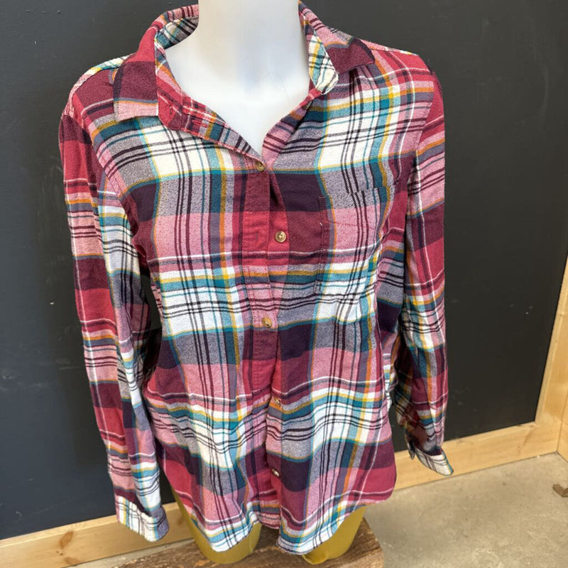 American Eagle- button down shirt: Red Paid -women-LG