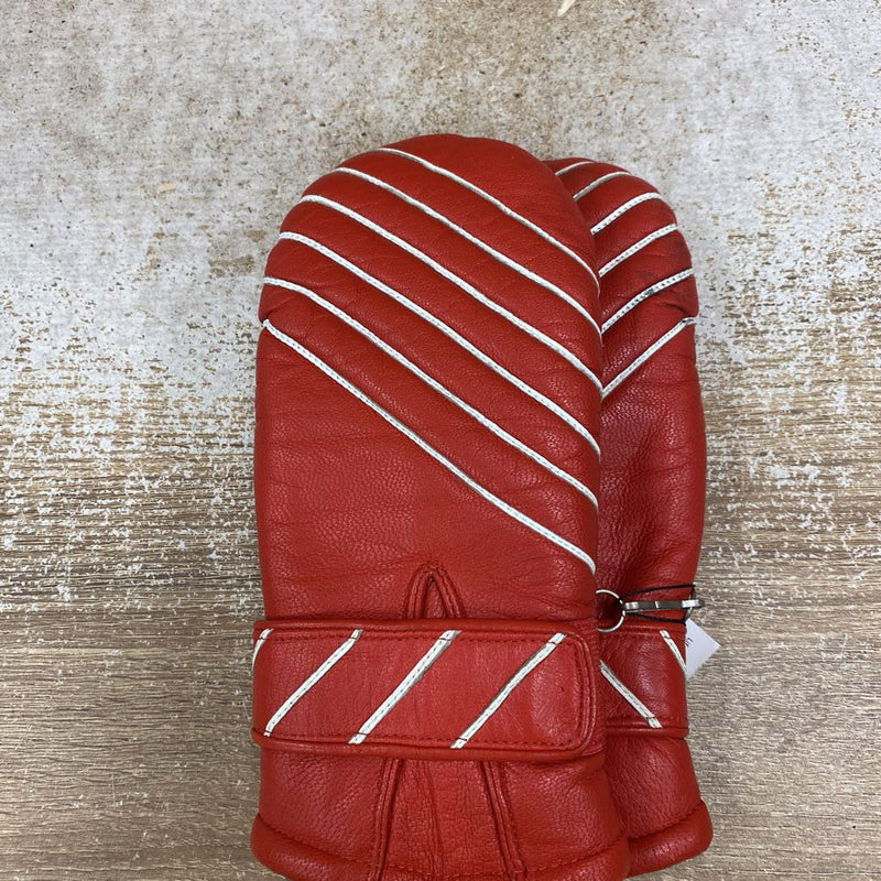 Vintage Leather Winter Mitts: Red/White-unisex-7.5