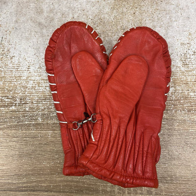 Vintage Leather Winter Mitts: Red/White-unisex-7.5