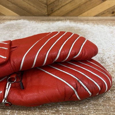 Vintage Leather Winter Mitts: Red/White-unisex-7.5