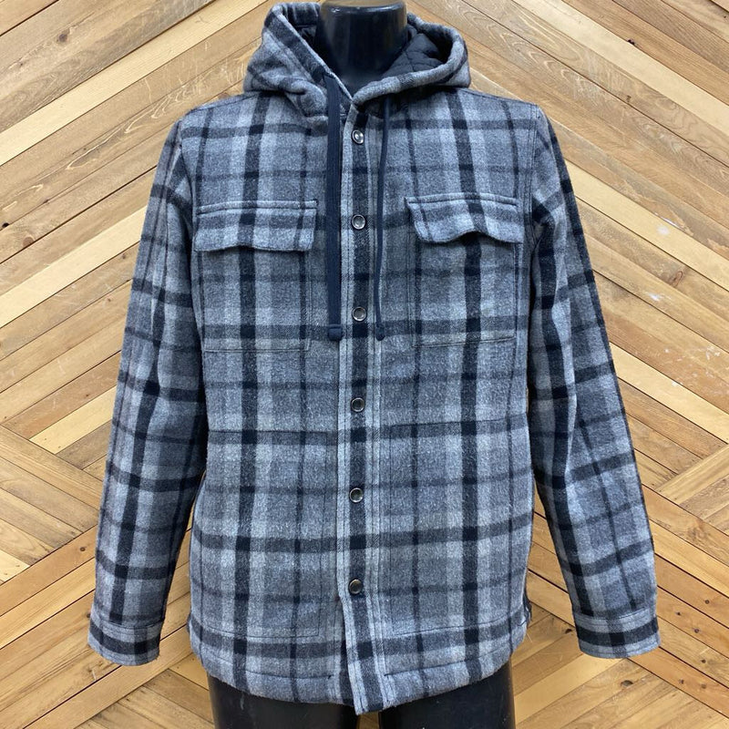 Prana- Asgard Hooded Flannel- MSRP $150 : Black Grey -men-SM