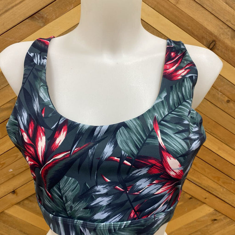 Lole - Foliage-Print Sports Bra - MSRP $69: Green/Maroon-women-XL