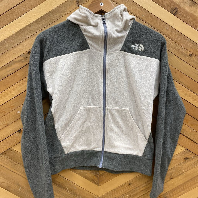 The North Face- youth full zip fleece : White grey -children-LG Y