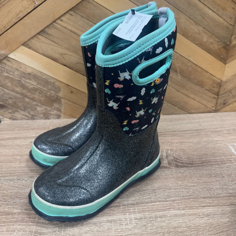 Bogs - Kids Classic Unicorn Boots: Navy/Teal Blue/Sparkles-children-3Y