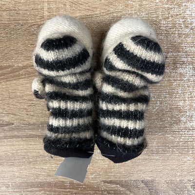 deLux - Kid's Fleece-Lined Wool Zebra Mitts: Black/White-children-