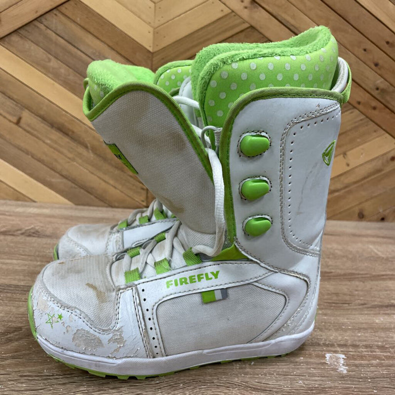 Firefly - Kids Snowboard Boots: White/Green-children-5Y