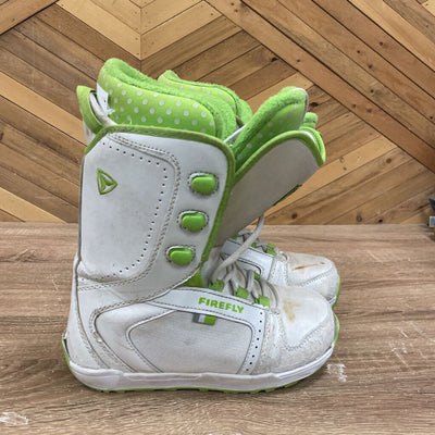 Firefly - Kids Snowboard Boots: White/Green-children-5Y