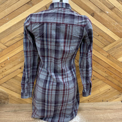 The North Face - Women's Plaid Button-Down Dress: Grey/Maroon-women-XS