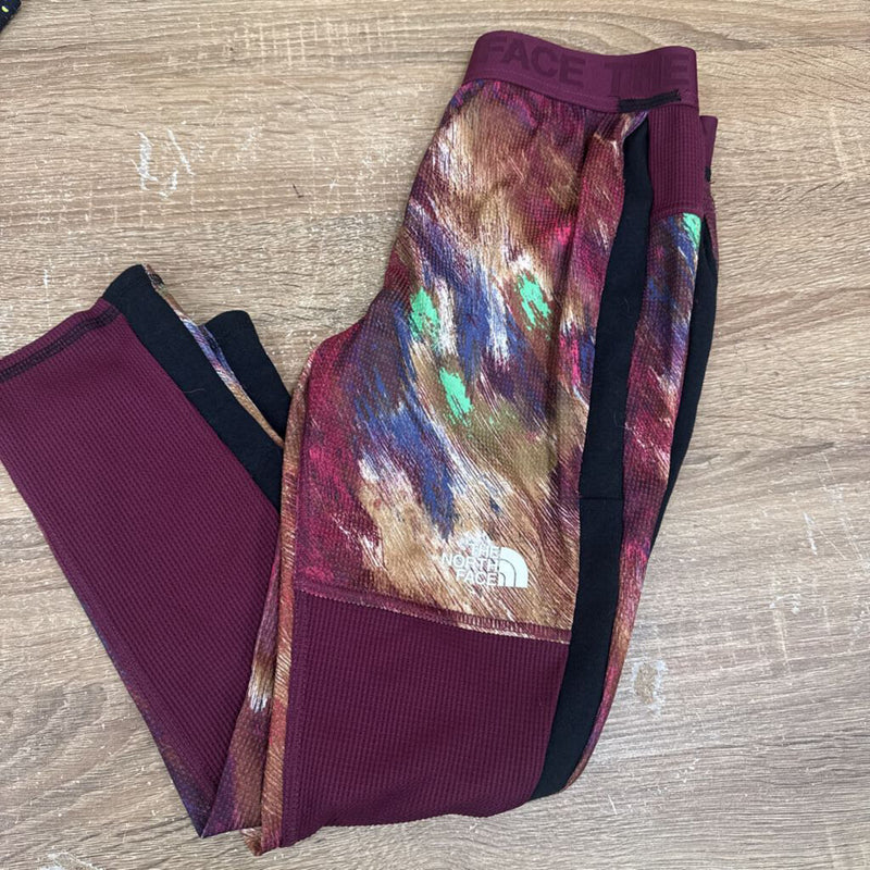 The North Face- Youth flash dry waffle base pants- MSRP $60: Burgundy/yellow pattern -children-10Y