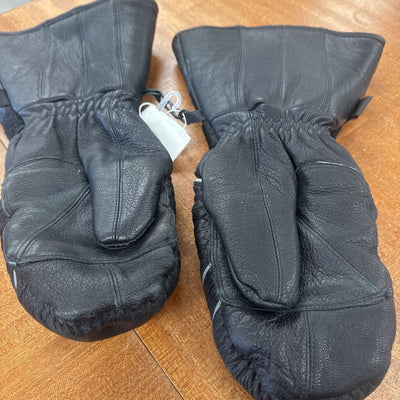 Black Leather Ski Mittens: black-unisex-Adult