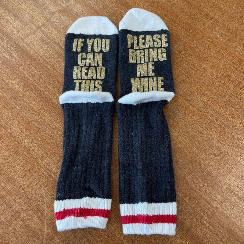 "Please Bring Me Wine" Socks: Dark Grey/White/Red/Gold/Black-unisex-SM