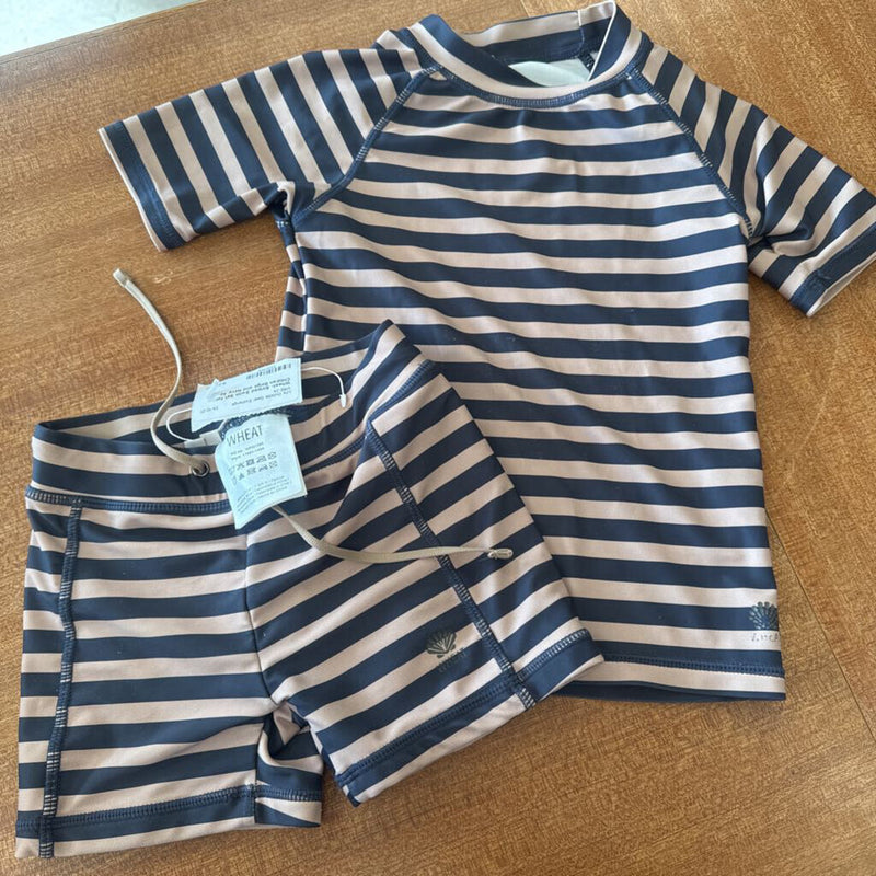 Striped Swim Set for Children: Beige and Navy-children-4y