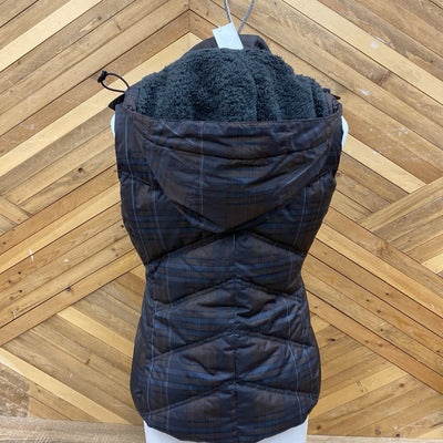 Patagonia - Women's Hooded Down Puffer Vest - MSRP comp $230: Brown/Black-women-MD