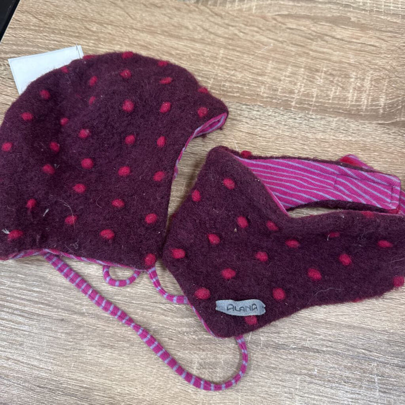 Alana - wool Balaclava & Toque set : Burgundy with Polka Dots-unisex-