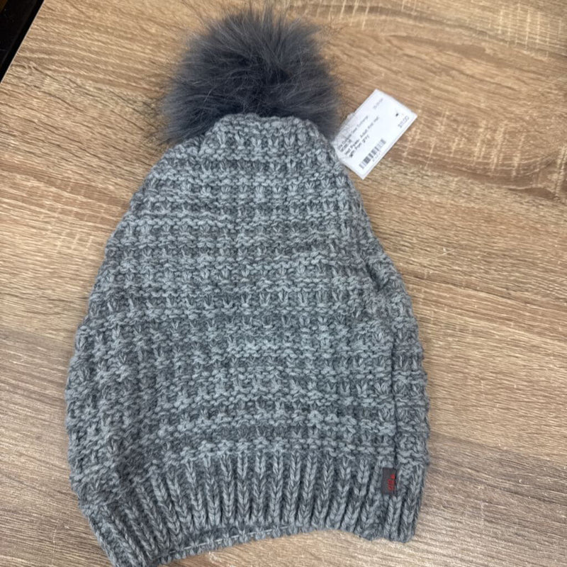 Hot Paws Adult Knit Hat with Pom: gray-unisex-