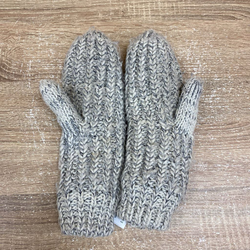 Cozy Knit Mittens: Gray and White-women-