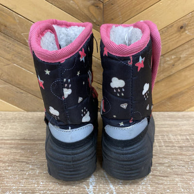 Children's Unicorn Pattern Snow Boots: black, pink-children-6