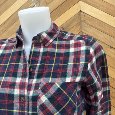 Eddie Bauer - Women's Flannel Button Up Shirt - MSRP $90: Navy/Red/Yellow-women-XS