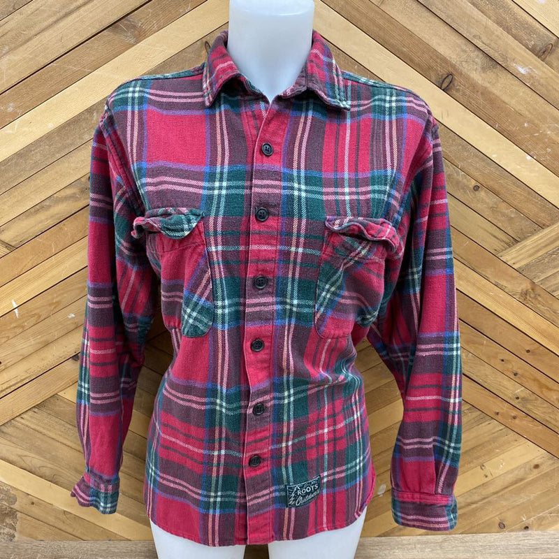 Roots - Button down Flannel - MSRP $70: Pink/Green/Multi-women-MD