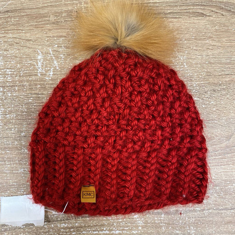 KMC Red Knit Pom Pom Hat: red-unisex-