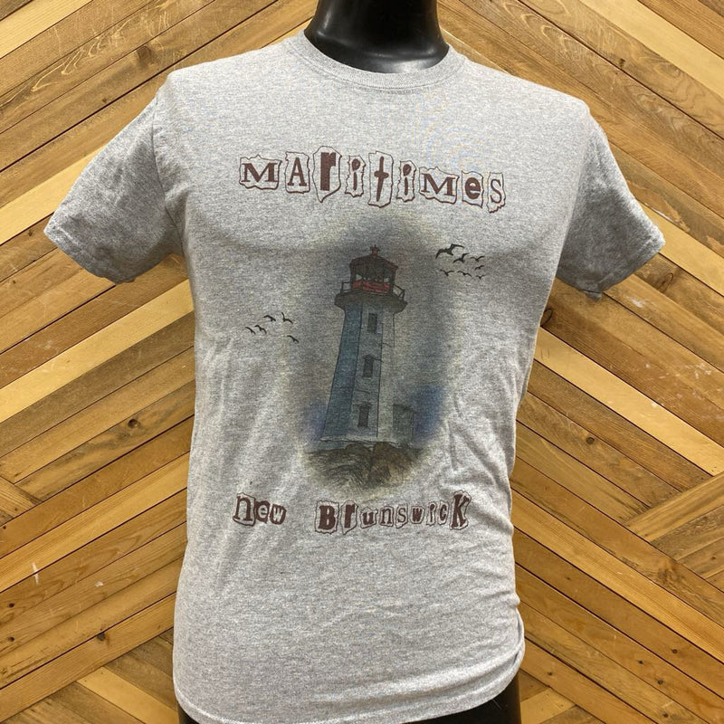 Maritimes New Brunswick Lighthouse T-Shirt: Gray-unisex-LG