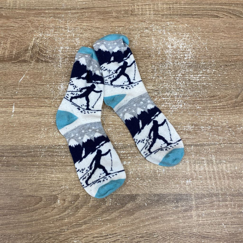 Holiday Hot Chocolate Socks: Blue with Red-women-