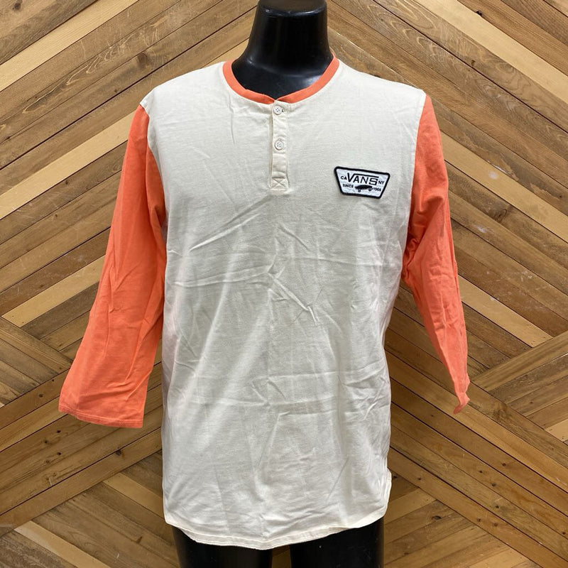 Vans Long Sleeve Button-Up T-Shirt: Cream and Coral-men-LG