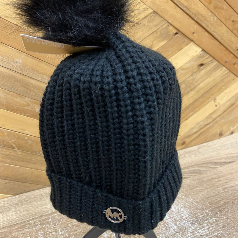 Michael Kors Black- Knit Beanie with Pom Pom: black-women-one size