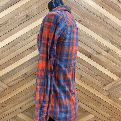 Roots Canada- Men's Flannel Button Down Shirt: Orange and Blue-men-MD