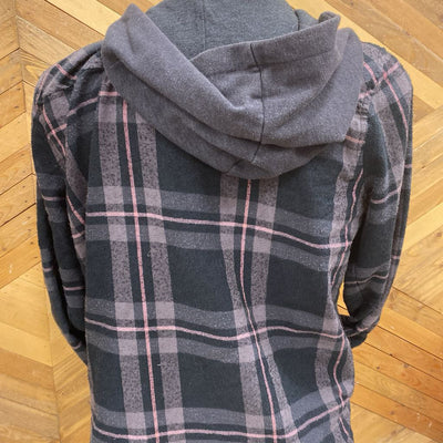 Tentree - Women's Hooded Flannel - MSRP $128: Grey/Pink-women-SM