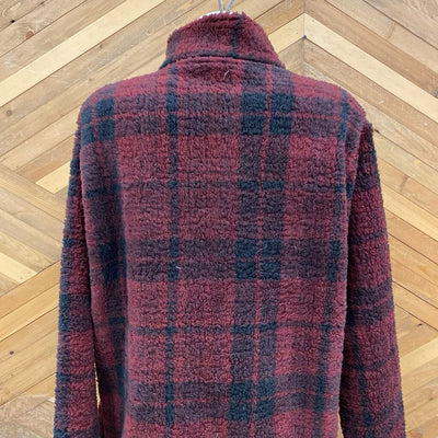 Eddie Bauer Women's XL Fleece Jacket: Red and Black Plaid-women-XL