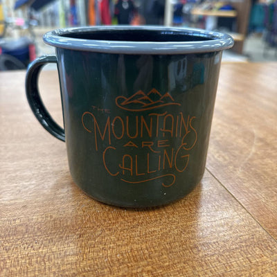 United By Blue - Mountains Are Calling Enamel Camp Mug: green-unisex-