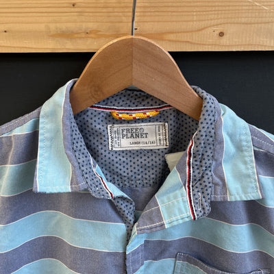 Free Planet Striped Button-Up Shirt: Multi-Color-boys-14/16Y