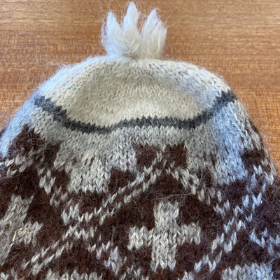Kids' Knit Toque with Ear Flaps: White/Brown/Grey-children-