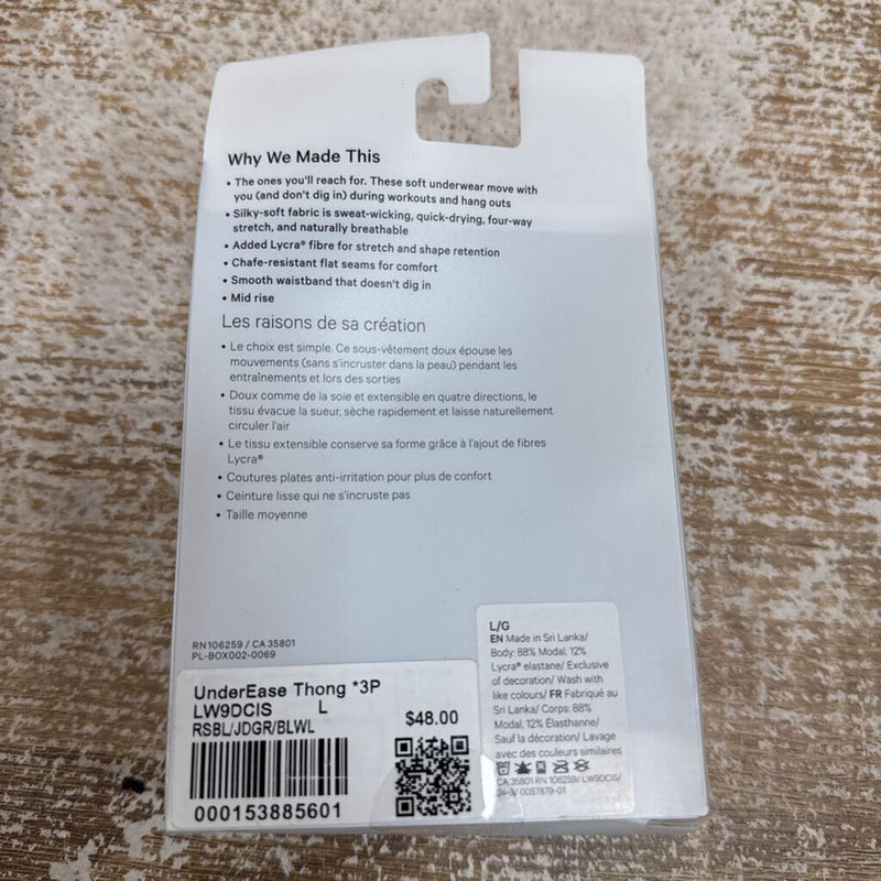 Lululemon- UnderEase Mid-Rise Thong (2)Pack - MSRP $32: assorted-women-LG